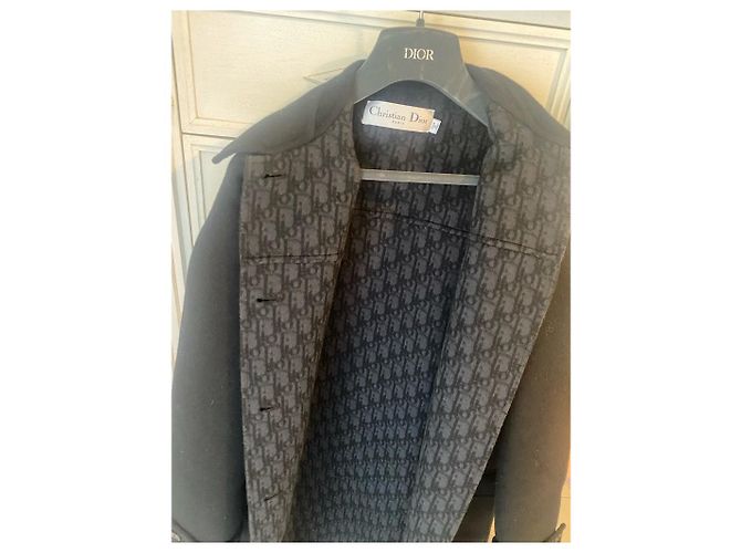 Dior Black Wool Coat Dior Oblique Monogram Size 36 - view 2