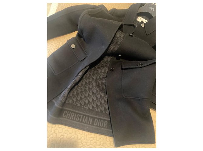 Dior Black Wool Coat Dior Oblique Monogram Size 36 - view 7
