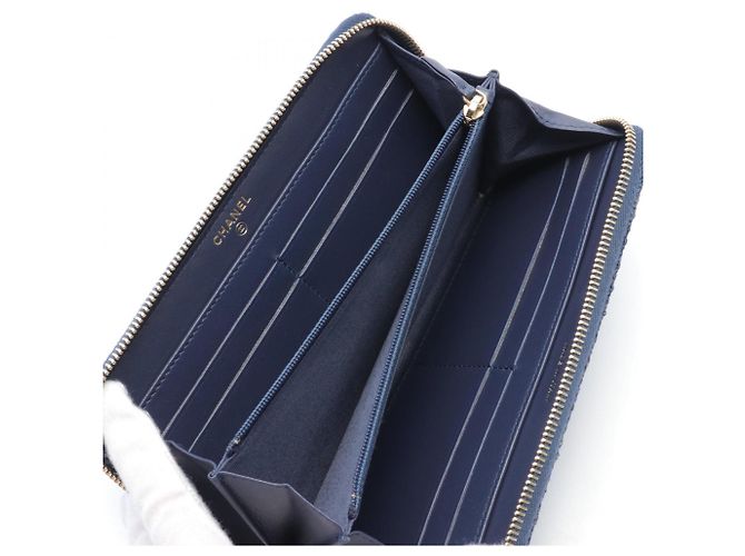 Portefeuille long rond Chanel Deauville Bleu Bleu Marine - vue 4
