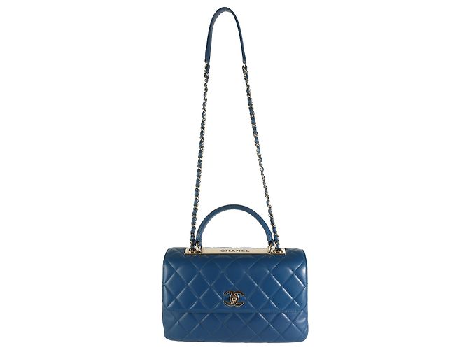 Borsa a mano media in pelle di agnello trapuntata blu navy Chanel - vista 5