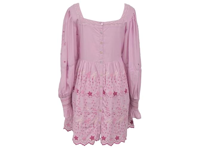 Vestido Mini Freja LoveShackFancy en algodón rosa claro Castaño - vista 3