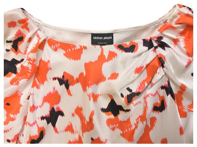 Top de manga larga con mangas abullonadas impresas de Giorgio Armani en seda naranja - vista 4