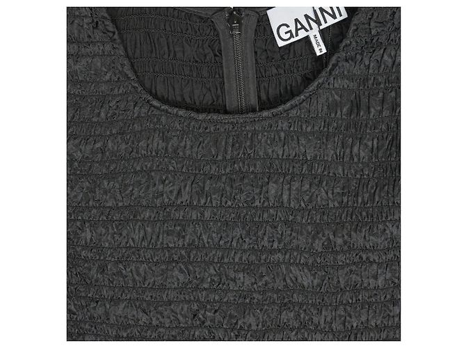Ganni gerafftes Mini-Kleid aus recyceltem Polyester in Schwarz - Ansicht 4