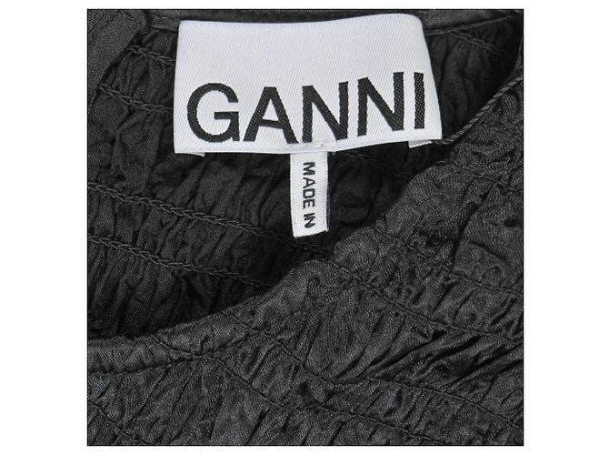 Ganni gerafftes Mini-Kleid aus recyceltem Polyester in Schwarz - Ansicht 5