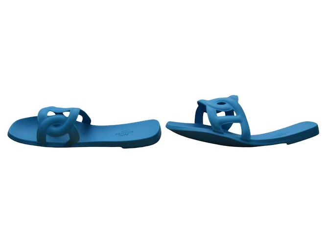 HERMÈS Infradito in gomma Aloha blu chiaro 37 con cinturini ritagliati - vista 4