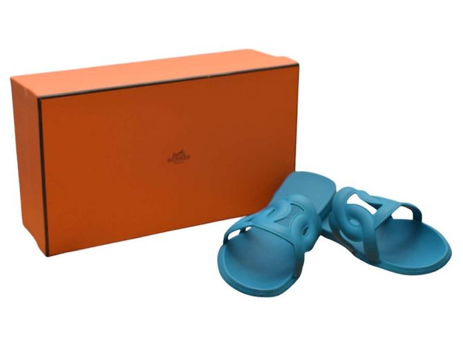 HERMÈS Infradito in gomma Aloha blu chiaro 37 con cinturini ritagliati - vista 8