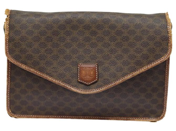Céline Borsa a spalla in tela Macadam CELINE in pelle PVC marrone Auth mr393 - vista 13
