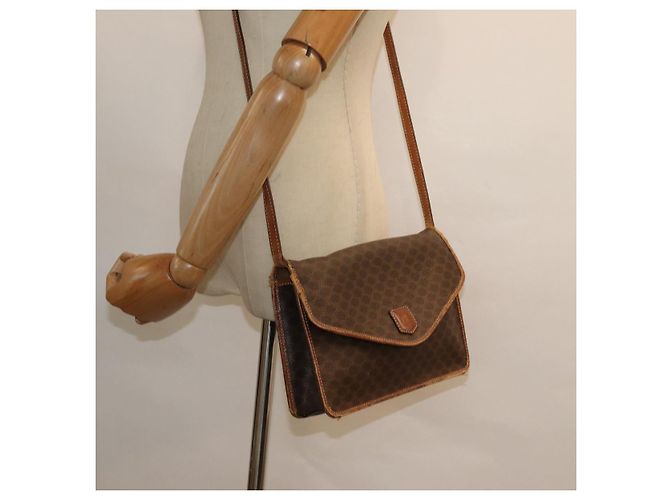 Céline Borsa a spalla in tela Macadam CELINE in pelle PVC marrone Auth mr393 - vista 24