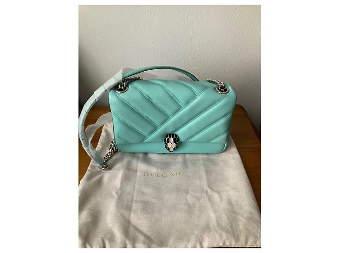 Borsa a mano Bulgari Cabochon in pelle di vitello blu - vista 13