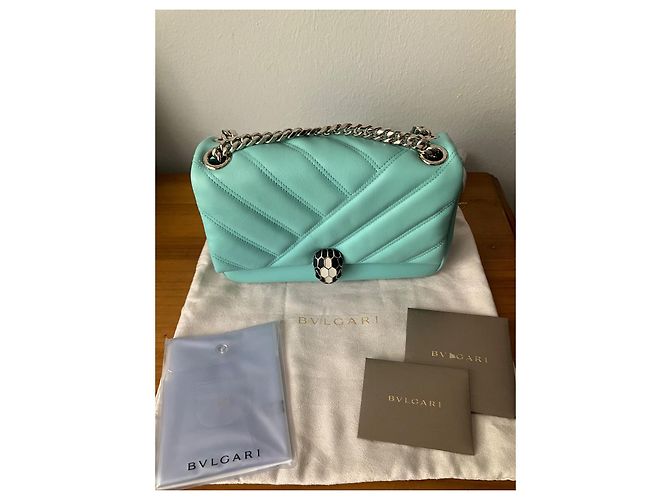 Borsa a mano Bulgari Cabochon in pelle di vitello blu - vista 2