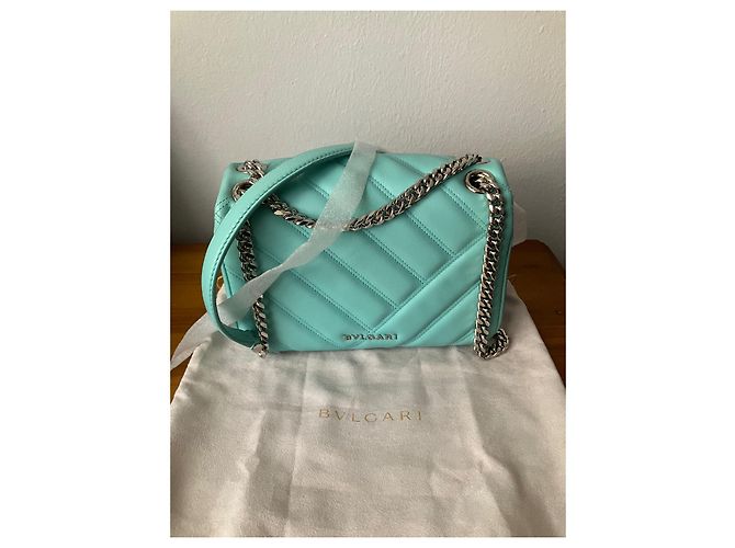 Borsa a mano Bulgari Cabochon in pelle di vitello blu - vista 3