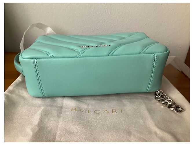 Borsa a mano Bulgari Cabochon in pelle di vitello blu - vista 4