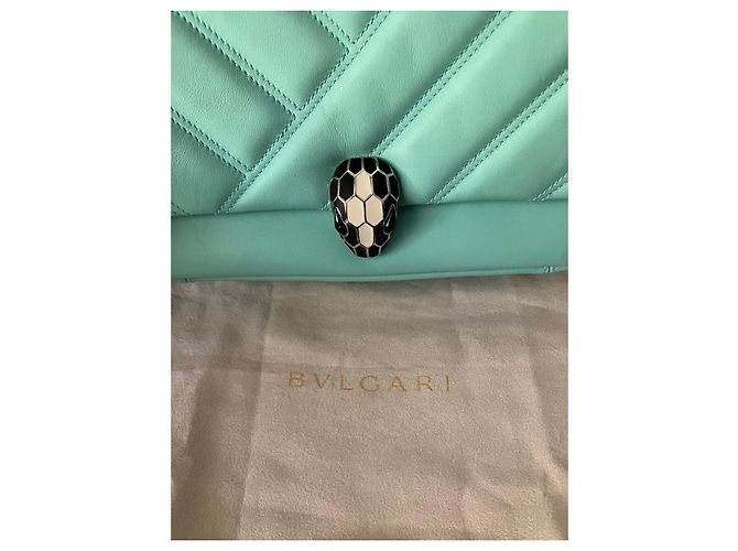 Borsa a mano Bulgari Cabochon in pelle di vitello blu - vista 5
