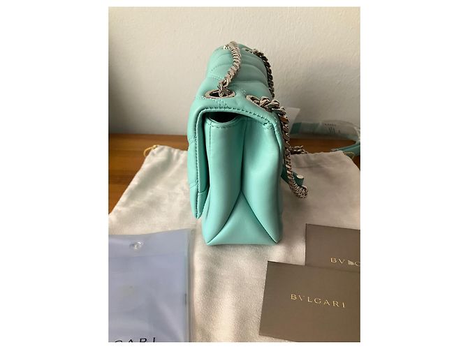 Borsa a mano Bulgari Cabochon in pelle di vitello blu - vista 6
