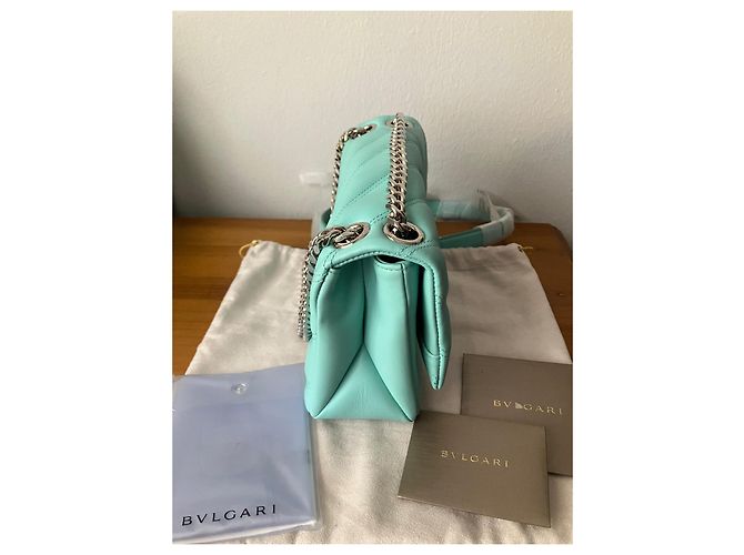 Borsa a mano Bulgari Cabochon in pelle di vitello blu - vista 7
