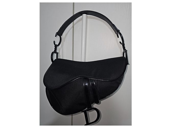 Borsa Christian Dior Galliano Saddle in seta nera Nero - vista 2