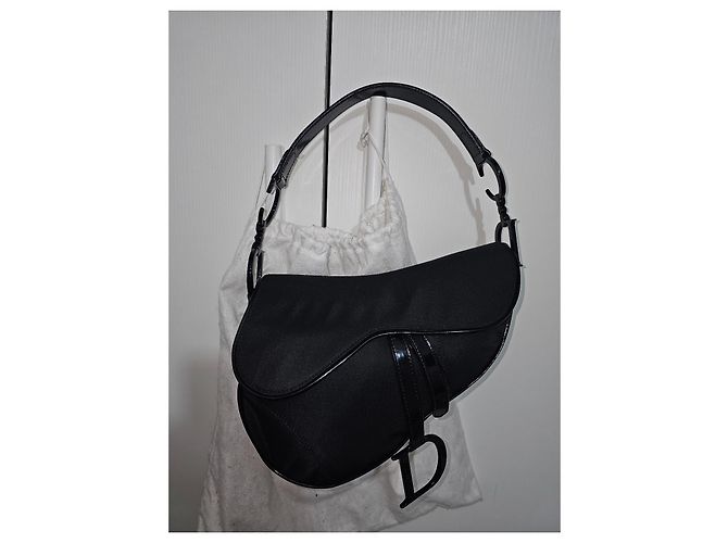 Borsa Christian Dior Galliano Saddle in seta nera Nero - vista 4