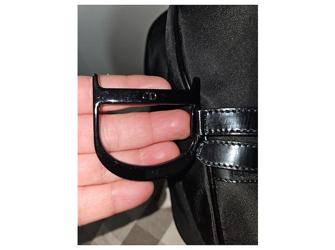 Borsa Christian Dior Galliano Saddle in seta nera Nero - vista 5