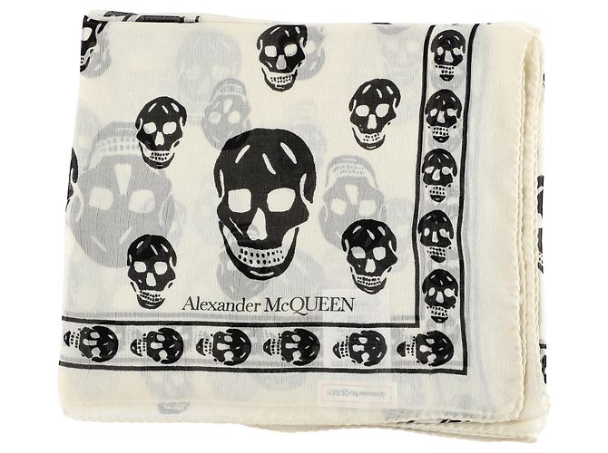 Alexander Mcqueen Sciarpa in seta con motivo skull Bianco - vista 4