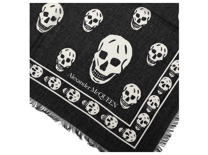 Alexander Mcqueen Foulard in seta con motivo teschio Nero - vista 2