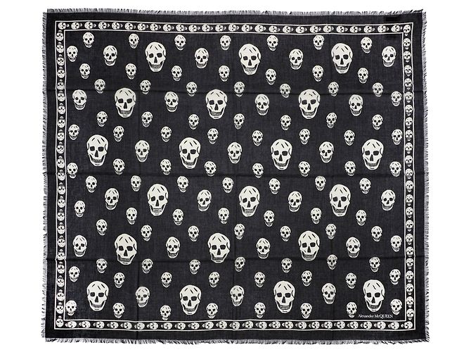 Alexander Mcqueen Foulard in seta con motivo teschio Nero - vista 3