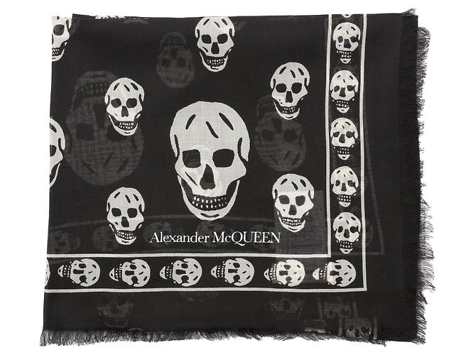 Alexander Mcqueen Foulard in seta con motivo teschio Nero - vista 4