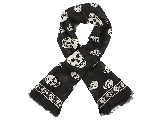 Alexander Mcqueen Foulard in seta con motivo teschio Nero - vista 5