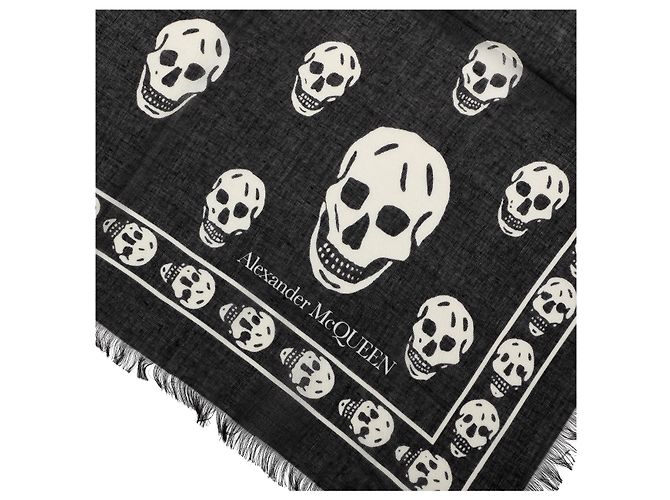 Alexander Mcqueen Sciarpa in seta con motivo teschio Nero - vista 2