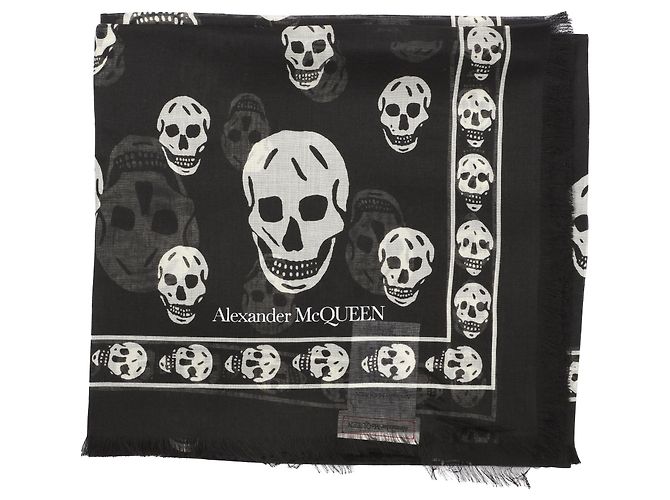 Alexander Mcqueen Sciarpa in seta con motivo teschio Nero - vista 4