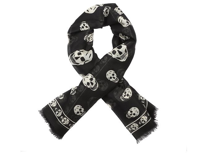 Alexander Mcqueen Sciarpa in seta con motivo teschio Nero - vista 5