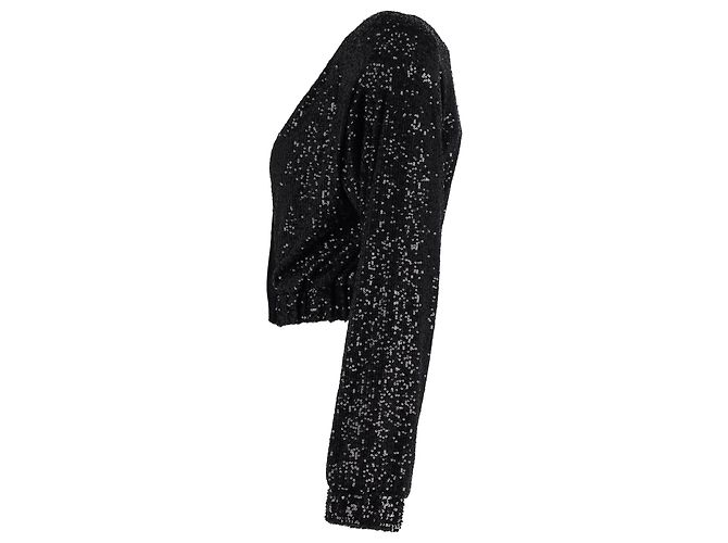 Autre Marque Rotierende Birger Christensen Deep V-Ausschnitt Pailletten-Jacke aus schwarzem Polyester - Ansicht 2