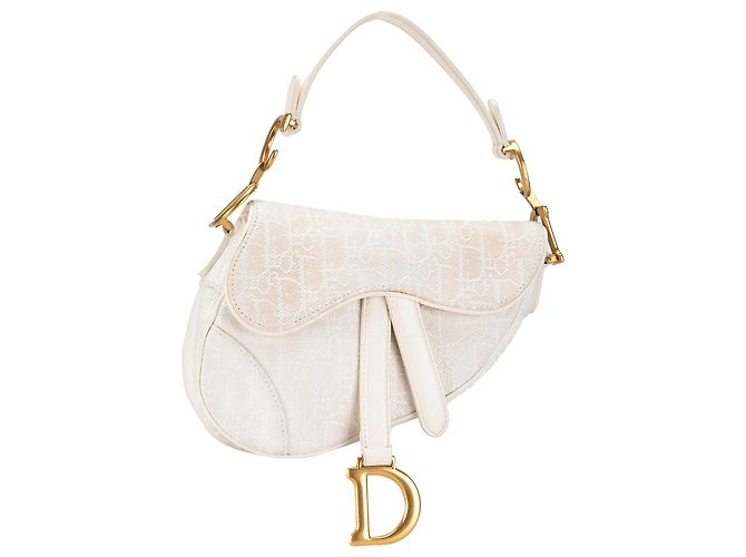 Dior White Mini Oblique Bestickte Canvas Saddle Bag Weiß - Ansicht 2