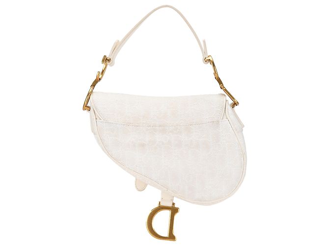 Dior White Mini Oblique Bestickte Canvas Saddle Bag Weiß - Ansicht 3