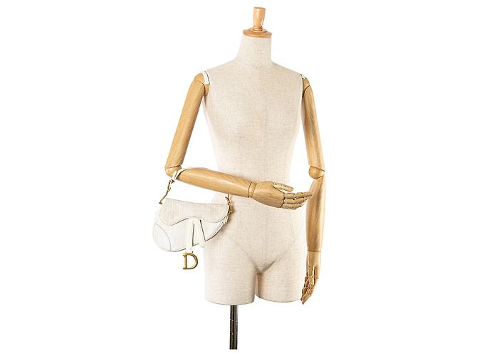 Dior White Mini Oblique Bestickte Canvas Saddle Bag Weiß - Ansicht 8