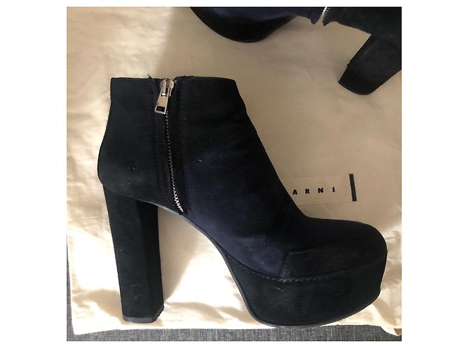 Stivaletti Marni in scamosciato nero e blu navy - vista 4