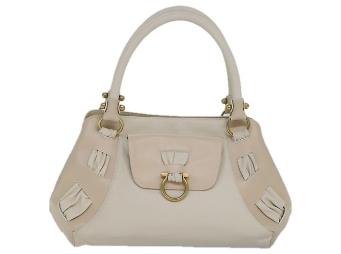 Borsa a spalla Gancini in pelle bianca e oro Auth 85534 di Salvatore Ferragamo Bianco D'oro - vista 13