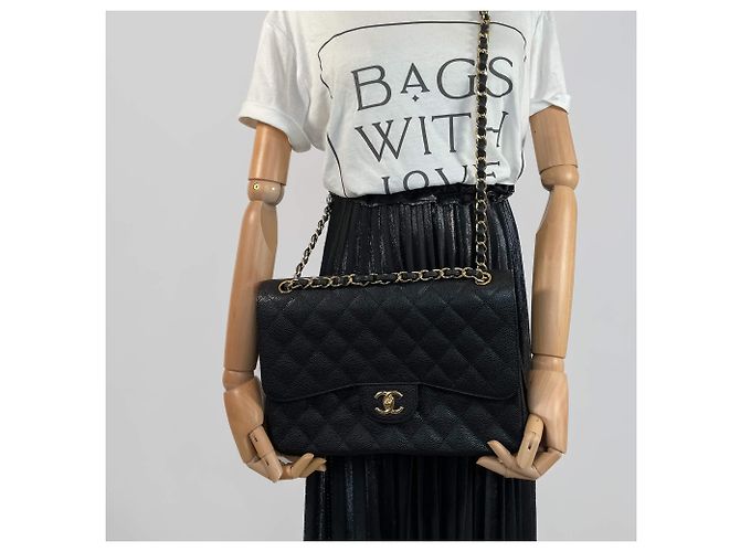 Timeless Chanel Borsa a doppio flap classica Jumbo in pelle caviar matelassé nera a 2 modi Nero - vista 2
