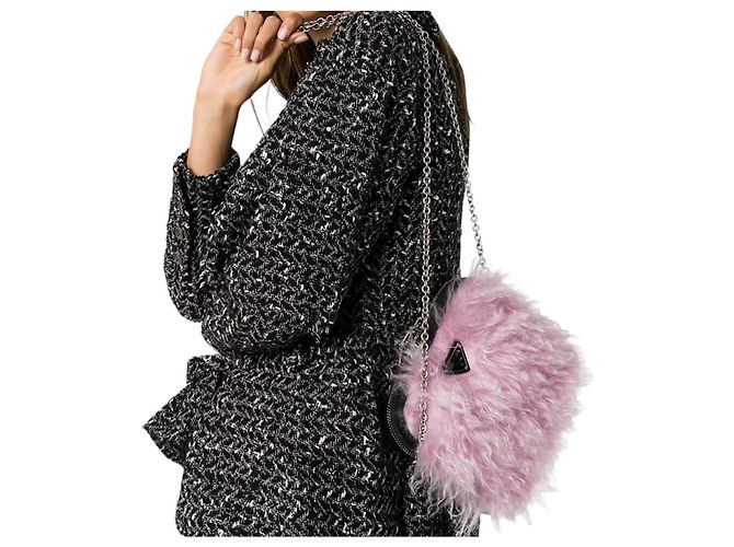 Borsa a tracolla Prada in pelliccia sintetica rosa - vista 7