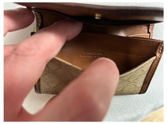 Portafoglio Longchamp Marrone Beige Tessuto e Pelle - vista 4