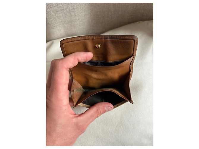 Portafoglio Longchamp Marrone Beige Tessuto e Pelle - vista 5