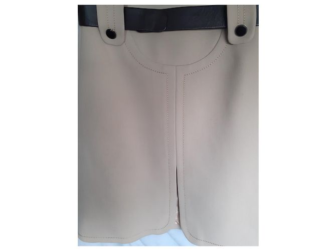 Vintage Wollkleid Beige mit Ledergürtel - vue 2