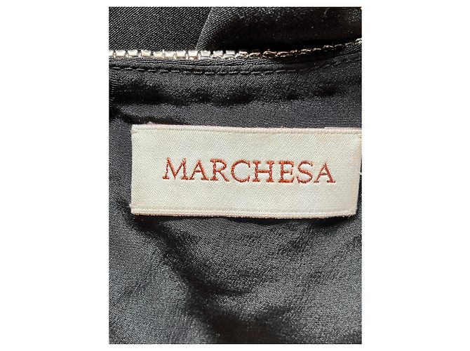 Marchesa Schwarzes Seidenkleid mit mit Juwelen besetztem Bootsausschnitt Golden - Ansicht 7