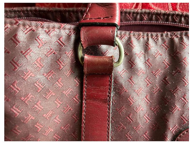 Autre Marque Sac cabas Jacques Esterel Rouge Foncé Cuir et Toile Bordeaux - vue 10