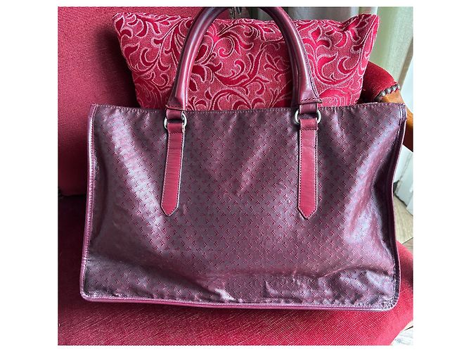 Autre Marque Sac cabas Jacques Esterel Rouge Foncé Cuir et Toile Bordeaux - vue 13