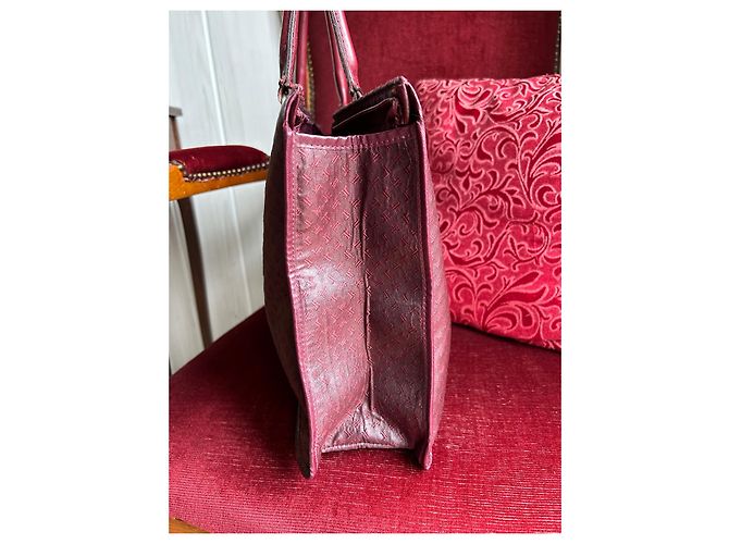 Autre Marque Sac cabas Jacques Esterel Rouge Foncé Cuir et Toile Bordeaux - vue 14