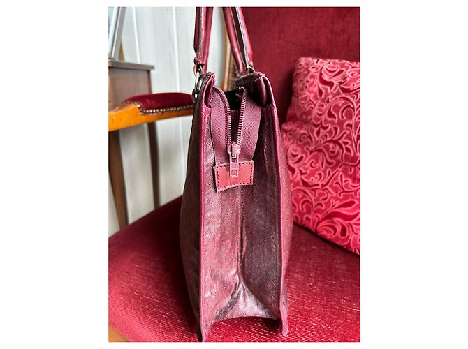 Autre Marque Sac cabas Jacques Esterel Rouge Foncé Cuir et Toile Bordeaux - vue 15