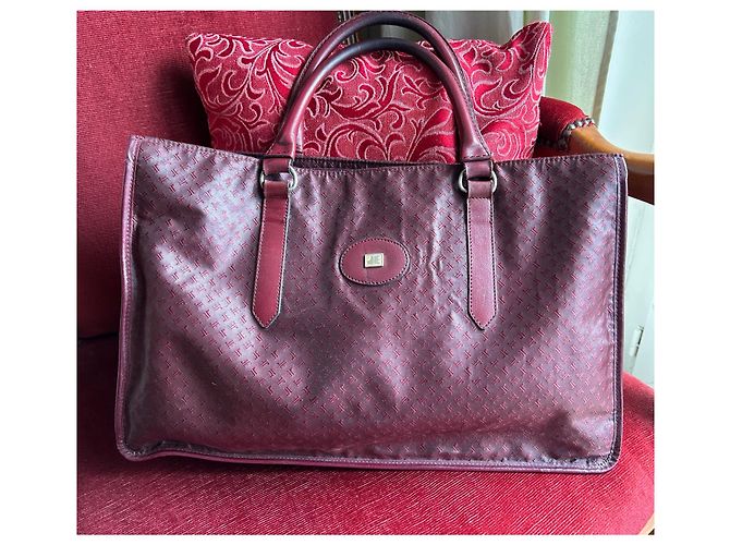 Autre Marque Sac cabas Jacques Esterel Rouge Foncé Cuir et Toile Bordeaux - vue 8