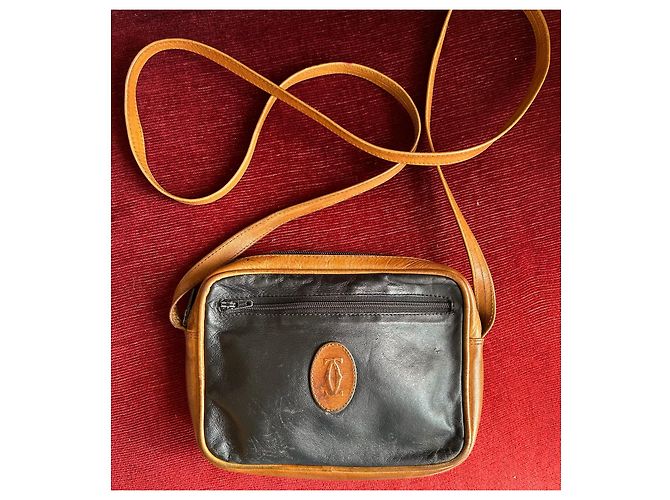 Borsa a tracolla Cartier in pelle nera e marrone Nero - vista 9