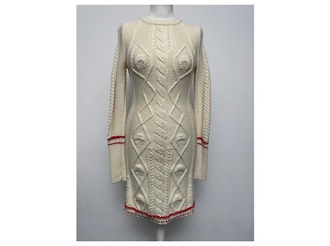 Marine Serre Kleid Wolle Creme - Ansicht 3