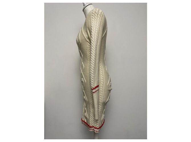 Marine Serre Kleid Wolle Creme - Ansicht 4